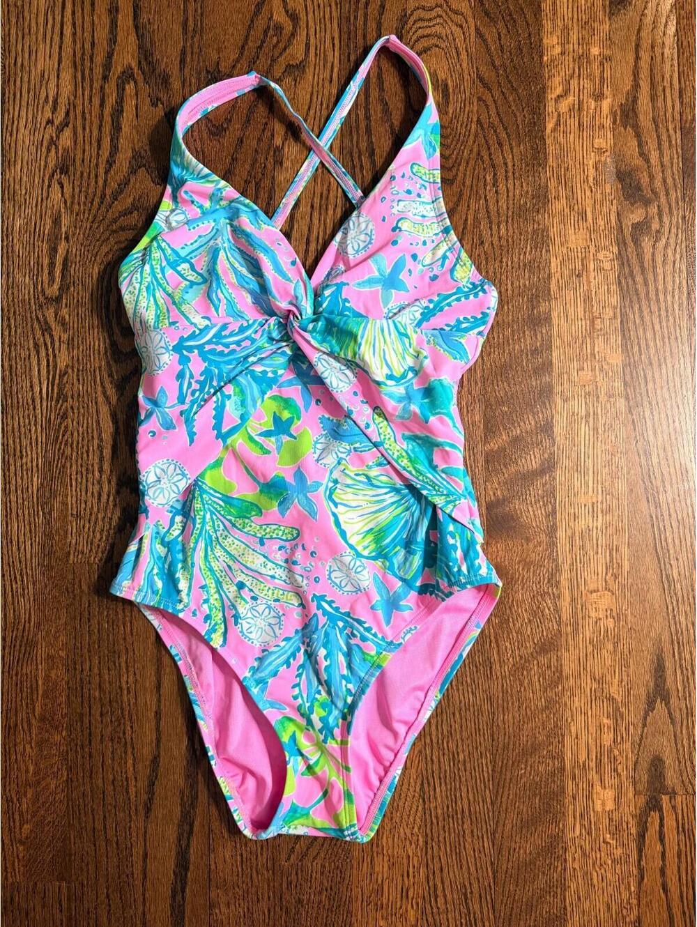 Lilly Pulitzer Malvie One Piece Swimsuit Mandevilla Pink Blue Starfish SIZE 2